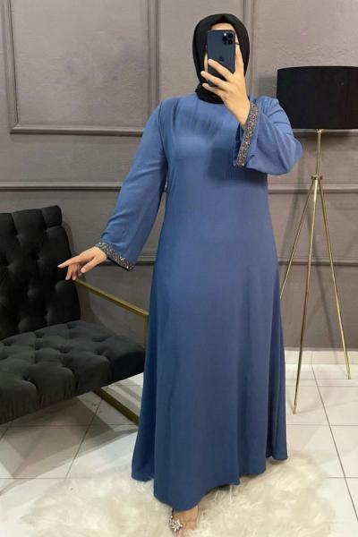 Ahi Tesettür Elbise Saks Mavisi