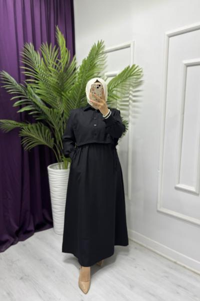 Ahu Keten Elbise Siyah