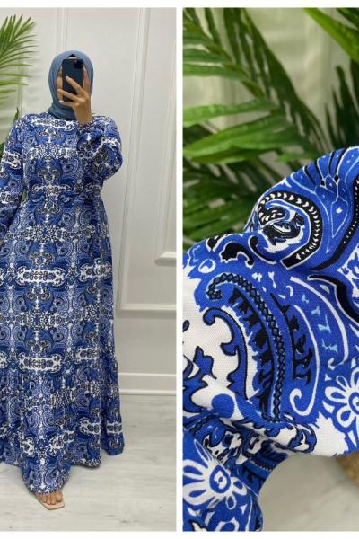 Alaçatı Tesettür Elbise Mavi