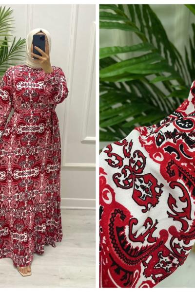 Alaçatı Tesettür Elbise Kırmızı