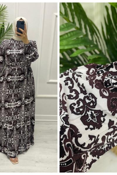 Alaçatı Tesettür Elbise Kahverengi