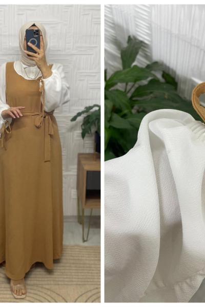 Alinda Tesettür Elbise  Hardal Sarısı