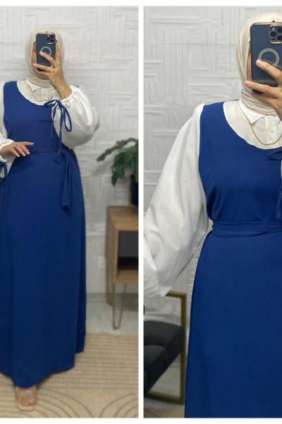 Alinda Tesettür Elbise  Saks Mavisi