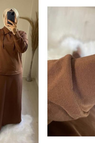 Alya Tesettür Etekli Takım  Kahverengi