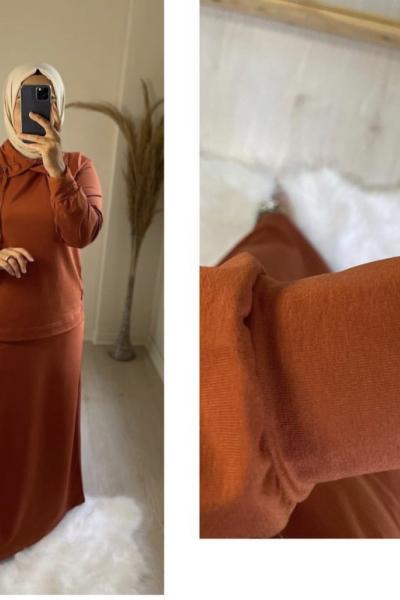 Alya Tesettür Etekli Takım  Kiremit