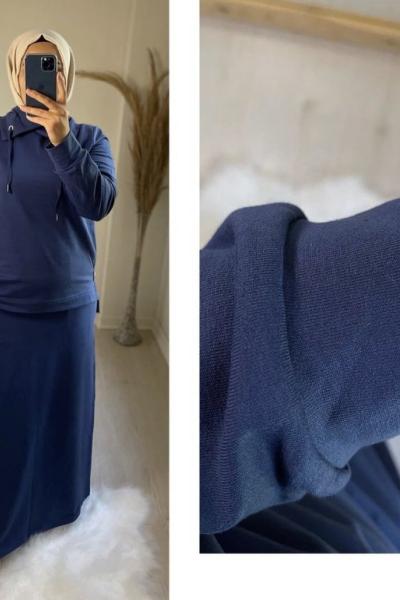 Alya Tesettür Etekli Takım Lacivert