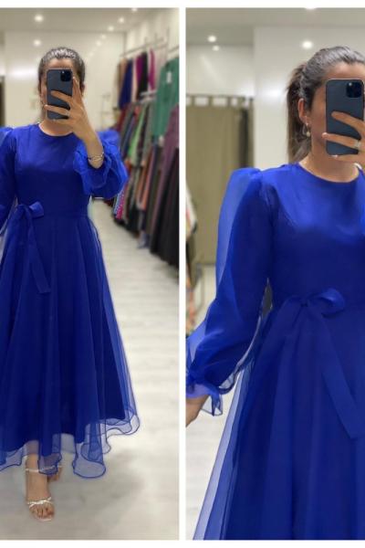 Asil Tesettür Abiye Saks Mavisi