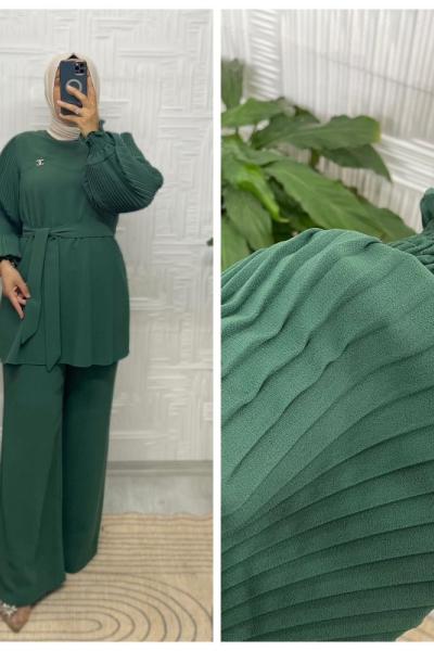 Asude Tesettür Tunik Takım Koyu Yeşil