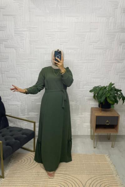 Aylin Tesettür Elbise  Koyu Yeşil