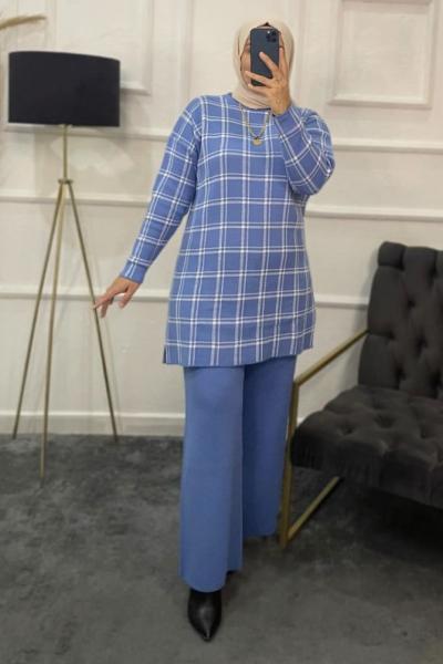 Balın Triko Tesettür Takım Gök Mavi