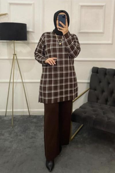 Balın Triko Tesettür Takım Kahverengi