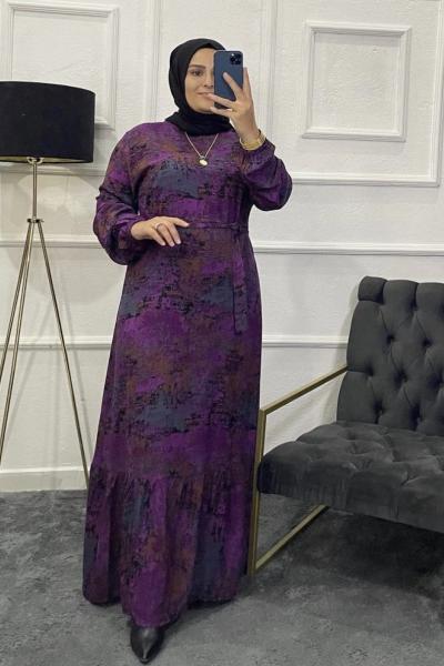 Batik Tesettür Elbise Mor