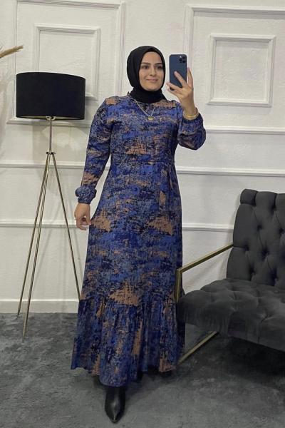 Batik Tesettür Elbise Lacivert
