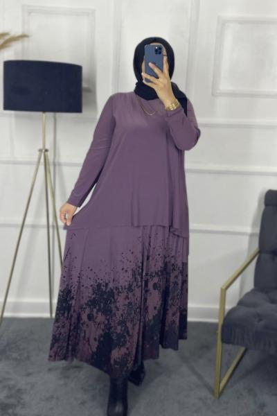Batik Tesettür Etek Takım Mor