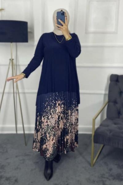 Batik Tesettür Etek Takım Lacivert