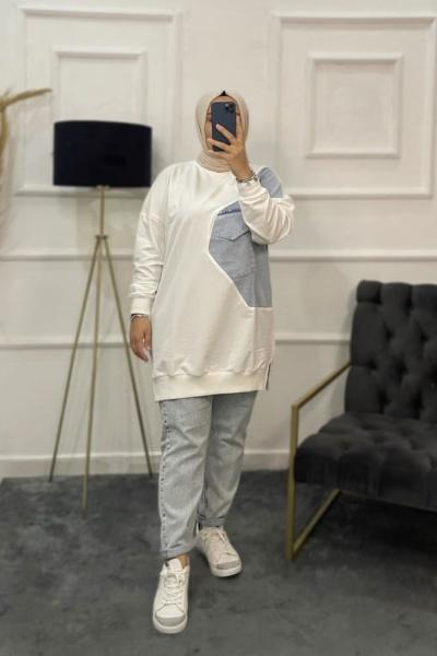 Beyaz Tesettür Tunik Beyaz