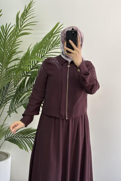 Boncuk İşlemeli Takım Mürdüm