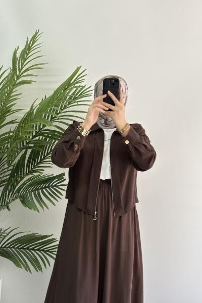 Boncuk İşlemeli Takım Kahverengi