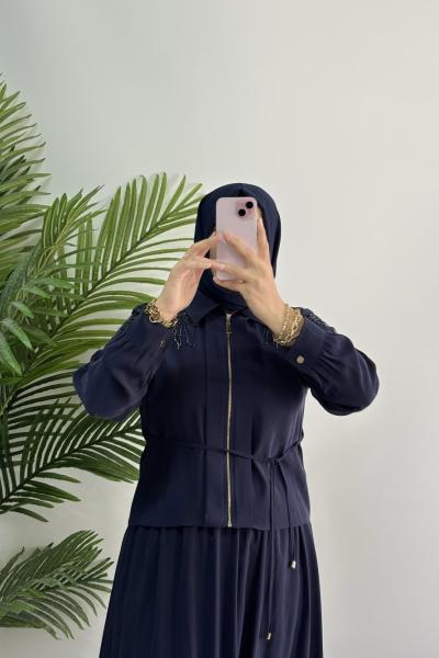 Boncuk İşlemeli Takım Lacivert