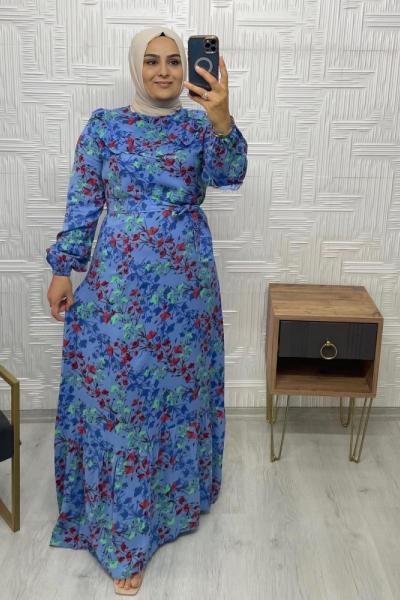 Çalıkuşu Tesettür Elbise  Gök Mavi