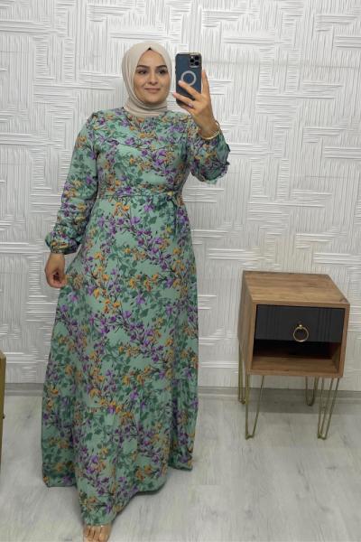 Çalıkuşu Tesettür Elbise  Su Yeşili