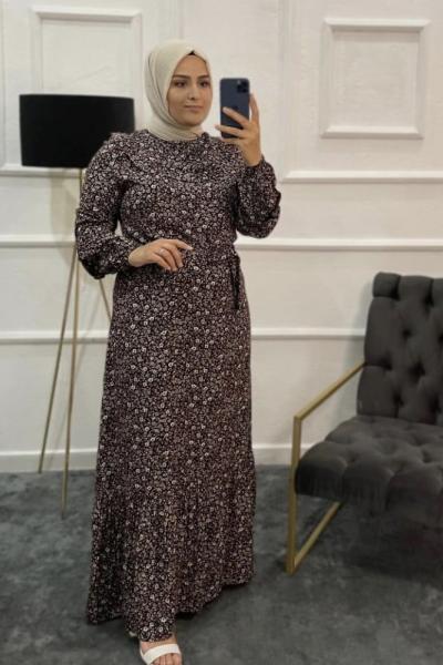 Çiçekli Tesettür Fistan Elbise  Lacivert