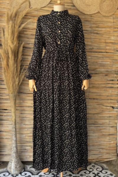 Çıtır Desen Viskon Elbise Siyah