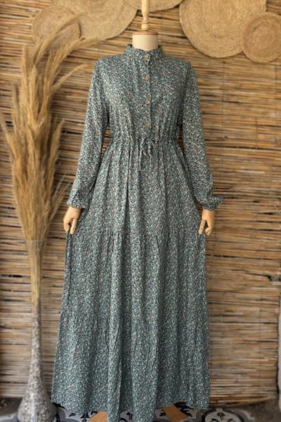 Çıtır Desen Viskon Elbise Su Yeşili