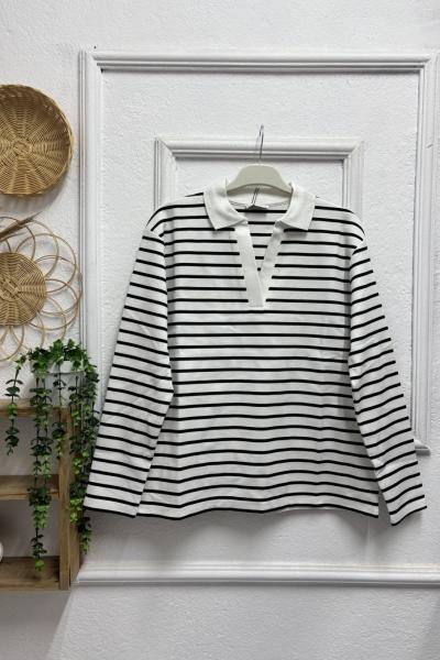 Çizgili Sweat Beyaz Siyah