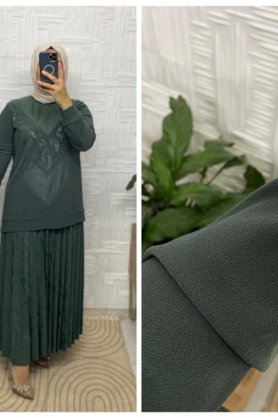 Clemence Marka Etekli Tesettür Takım Koyu Yeşil