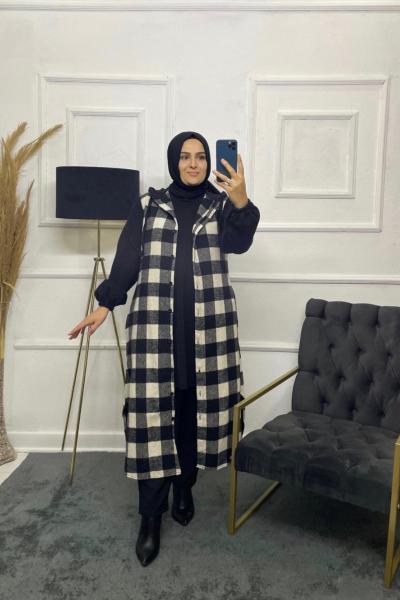 Defne Tesettür Kışlık Gömlek Siyah Beyaz