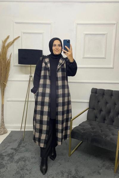 Defne Tesettür Kışlık Gömlek Gri Siyah