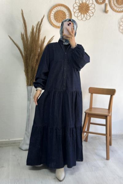 Denim Elbise Lacivert