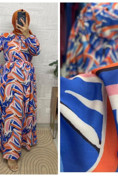 Deniz Tesettür Elbise  Mavi Pembe