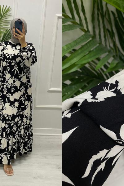 Dünya Tesettür Elbise Siyah Ekru