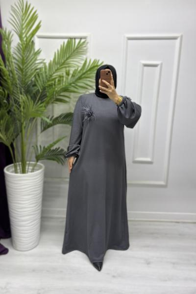 Dora Tesettür Elbise Gri