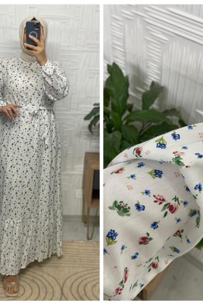 Ece Tesettür Elbise  Beyaz