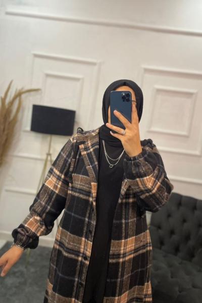 Efsun Oduncu Tesettür Gömlek Siyah Taba