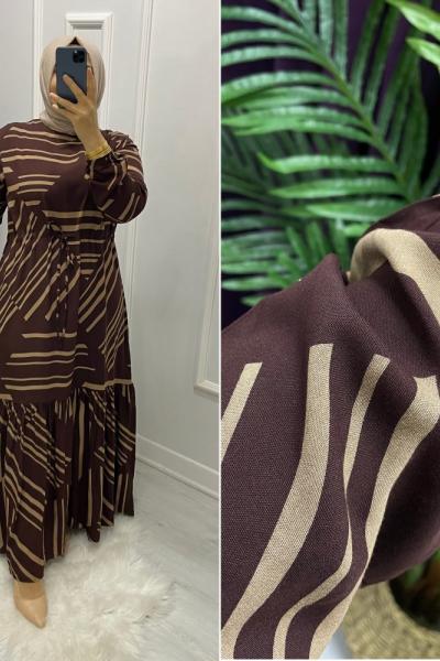 Elisa Pamuklu Elbise Kahverengi Bej