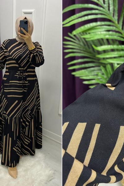 Elisa Pamuklu Elbise Siyah Ekru