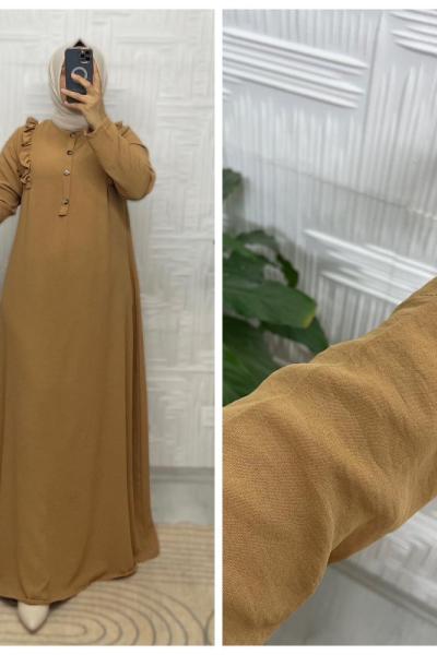 Eslem Tesettür Elbise  Hardal Sarısı