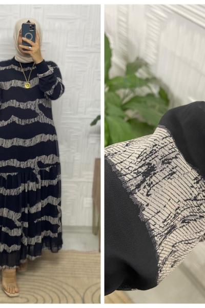 Esse Şifon Tesettür Elbise  Siyah