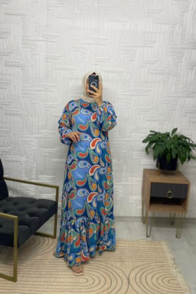 Festival Tesettür Elbise  Mavi