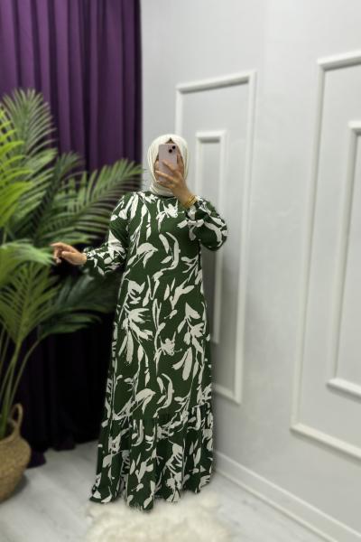Fırça Desen Elbise Yeşil