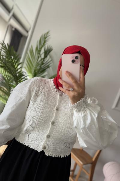 Fistolu Hırka Beyaz