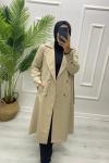 Gabardin Tesettür Trenç Krem