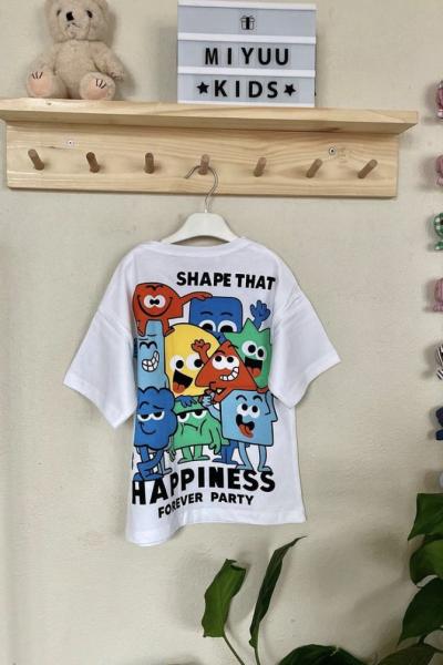 Geometrik Baskılı T-shirt Beyaz