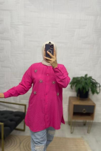 Gofre Ayrobin Tesettür Gömlek Fuşya