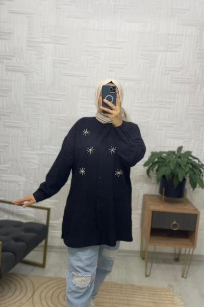 Gofre Ayrobin Tesettür Gömlek Siyah