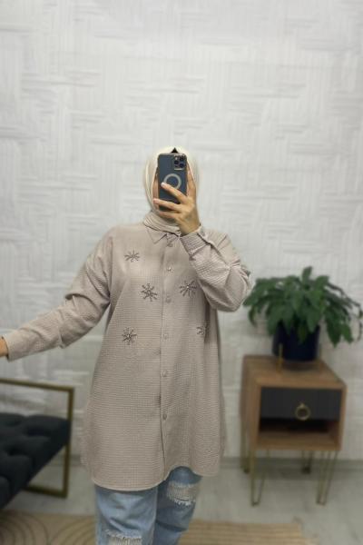 Gofre Ayrobin Tesettür Gömlek Vizon